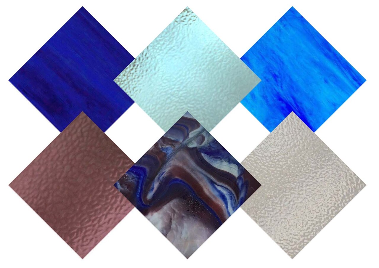 Wissmach 6 Sheet Mixed Color Variety Stained Glass Pack, ICY Stone,